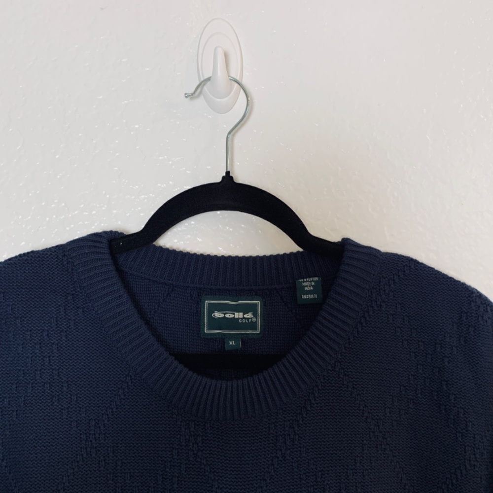 Bolle Golf Sweater Mens XL Blue Embroidered Crew Neck Cable Knit Pullover Cotton - Picture 2 of 16